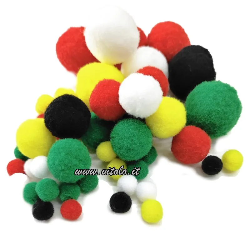 Pompones coloridos en una bolsa de 100 piezas
