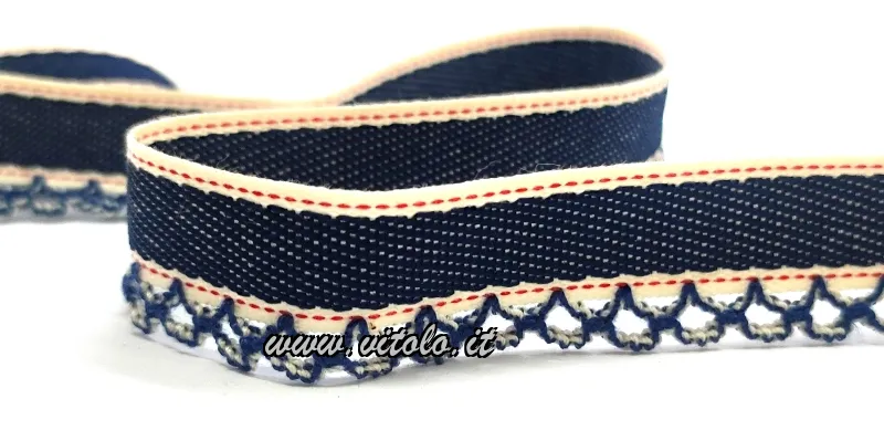 Nastro a tela in cotone con trina