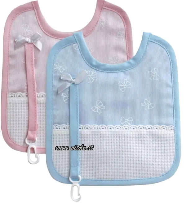 Pique bib with pacifier hook